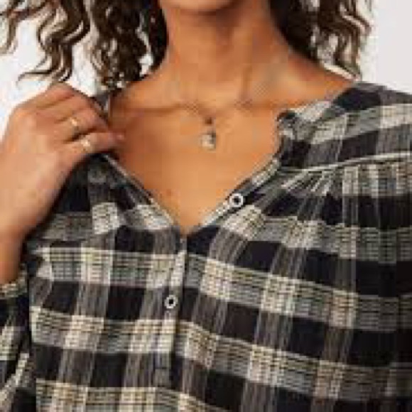 FREE PEOPLE Jessi Plaid Shirt NWT Sz M Black - Picture 8 of 13